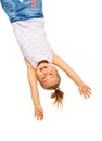 Little girl hanging upside down Royalty Free Stock Photo