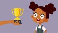 Little Girl happy to Win a Trophy in School Contest Vector Cartoon