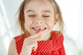 Little girl has no tooth. the child has lost a baby tooth. Royalty Free Stock Photo