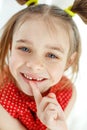 Little girl has no tooth. the child has lost a baby tooth. Royalty Free Stock Photo