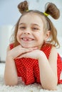 Little girl has no tooth. the child has lost a baby tooth. Royalty Free Stock Photo