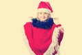 Little girl in a hat Santa Claus on white background. Royalty Free Stock Photo