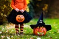 Little girl having fun on Halloween trick or treat Royalty Free Stock Photo