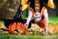 Little girl having fun on Halloween trick or treat Royalty Free Stock Photo