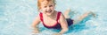 Little Girl having fun in the water park BANNER, long format