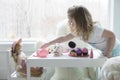 A little girl playing tea party Royalty Free Stock Photo