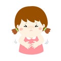 Little girl having stomach ache cartoon .