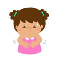 Little girl having stomach ache cartoon .