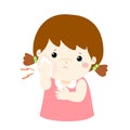 Little girl having toothache cartoon .