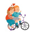 Little Girl in Headphones and Boy Cycling Together Vector Illustration