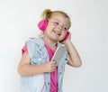 Little Girl Headphones Enjoy Music Concept