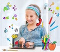 Little girl and her magic tablet Royalty Free Stock Photo
