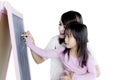 Little girl with her mother drawing with chalk Royalty Free Stock Photo
