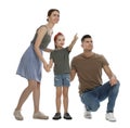 Little girl with her parents on white background Royalty Free Stock Photo