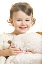 Little girl with her toy dogs Royalty Free Stock Photo