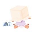 Little Girl Hiding Under Cardboard Box as Preposition Demonstration Vector Illustration Royalty Free Stock Photo