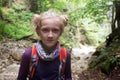 Little girl hiker on a path Royalty Free Stock Photo