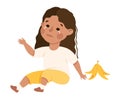 Little Girl Hitting Banana Peel Crying Out Loud Feeling Unhappy Vector Illustration