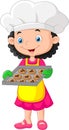 Little girl holding baking tray with baking ready to eat