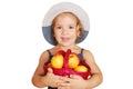 Little girl holding basket with peaches Royalty Free Stock Photo