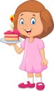 Little girl holding birthday cake isolated on white background