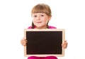 Little girl holding black board on white background Royalty Free Stock Photo