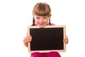 Little girl holding black board on white Royalty Free Stock Photo