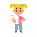 Little Girl Holding Card with Hand Body Part Vector Illustration Royalty Free Stock Photo