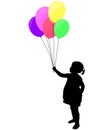 Little girl holding colorful balloons silhouette