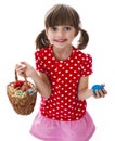 Little girl holding easter eggs in a basket Royalty Free Stock Photo