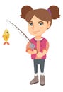 Little girl holding fishing rod with fish on hook. Royalty Free Stock Photo