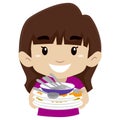 Vector Illustration of a Little Girl holding pile of dirty dishes