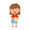 Little Girl Holding Scissors Doing Paper Craft Vector Illustration