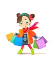 Little Girl Holding Shopping Bags with Purchases
