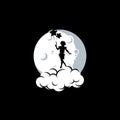 A little girl holds balloons with moon background Royalty Free Stock Photo