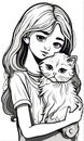 A little girl holds a Persian cat in her arms. Pencil drawing. Sketcher. Vertical image Royalty Free Stock Photo