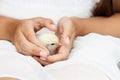 Girl Holding a little white Brahma Chick Royalty Free Stock Photo