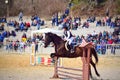 Little girl horse jumping contest Varna Bulgaria Royalty Free Stock Photo