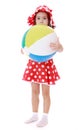 Little girl hugged her great striped beach ball Royalty Free Stock Photo