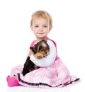 Little girl hugging a puppy. isolated on white background Royalty Free Stock Photo