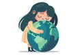 little girl hugs the planet. care for planet earth. save nature. Royalty Free Stock Photo