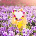 Little girl in hyacinth field Royalty Free Stock Photo