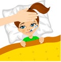 Little girl ill in bed with thermometer in mouth Royalty Free Stock Photo