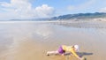 Little girl winter clamming at Pismo Beach Royalty Free Stock Photo