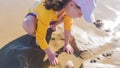 Little girl winter clamming at Pismo Beach Royalty Free Stock Photo