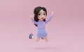 Little girl jumping excitedly with cartoon style, 3d rendering