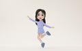 Little girl jumping excitedly with cartoon style, 3d rendering