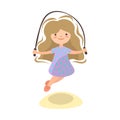 Little girl jumping with jump rope, summer kids activity, vector cartoon illustration Royalty Free Stock Photo