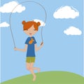 The little girl jumping with the skipping rope