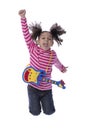 Little Girl Jumping with Toy Guitar Royalty Free Stock Photo